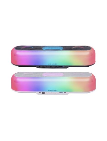 ÷ Barra de sonido bluetooth mars gaming msborbw blanco 20w iluminacion rgb 360 bt aux fm tf bat. 6h