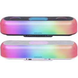 ÷ Barra de sonido bluetooth mars gaming msborbw blanco 20w iluminacion rgb 360 bt aux fm tf bat. 6h
