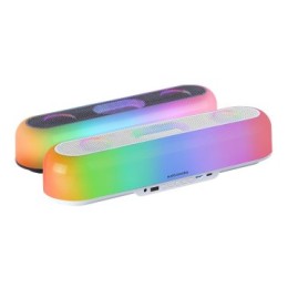 ÷ Barra de sonido bluetooth mars gaming msborbw blanco 20w iluminacion rgb 360 bt aux fm tf bat. 6h