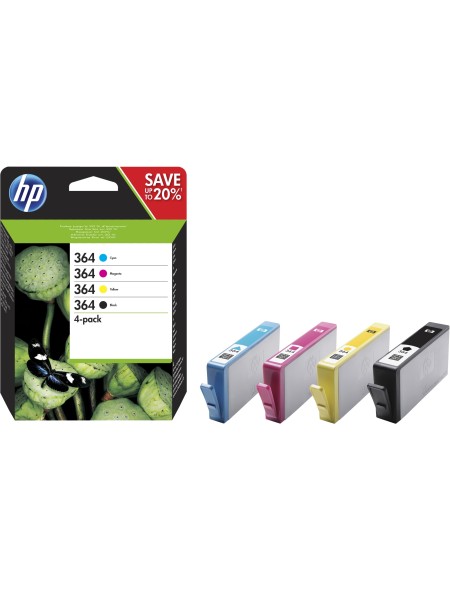 ÷ Pack 4 colores tintas originales hp n364 negro,cian,magenta y amarillo n9j73ae