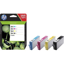 ÷ Pack 4 colores tintas originales hp n364 negro,cian,magenta y amarillo n9j73ae
